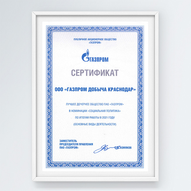 Лучшее дочернее общество ПАО «Газпром» в номинации «Социальная политика» по итогам работы в 2021 году (основные виды деятельности)